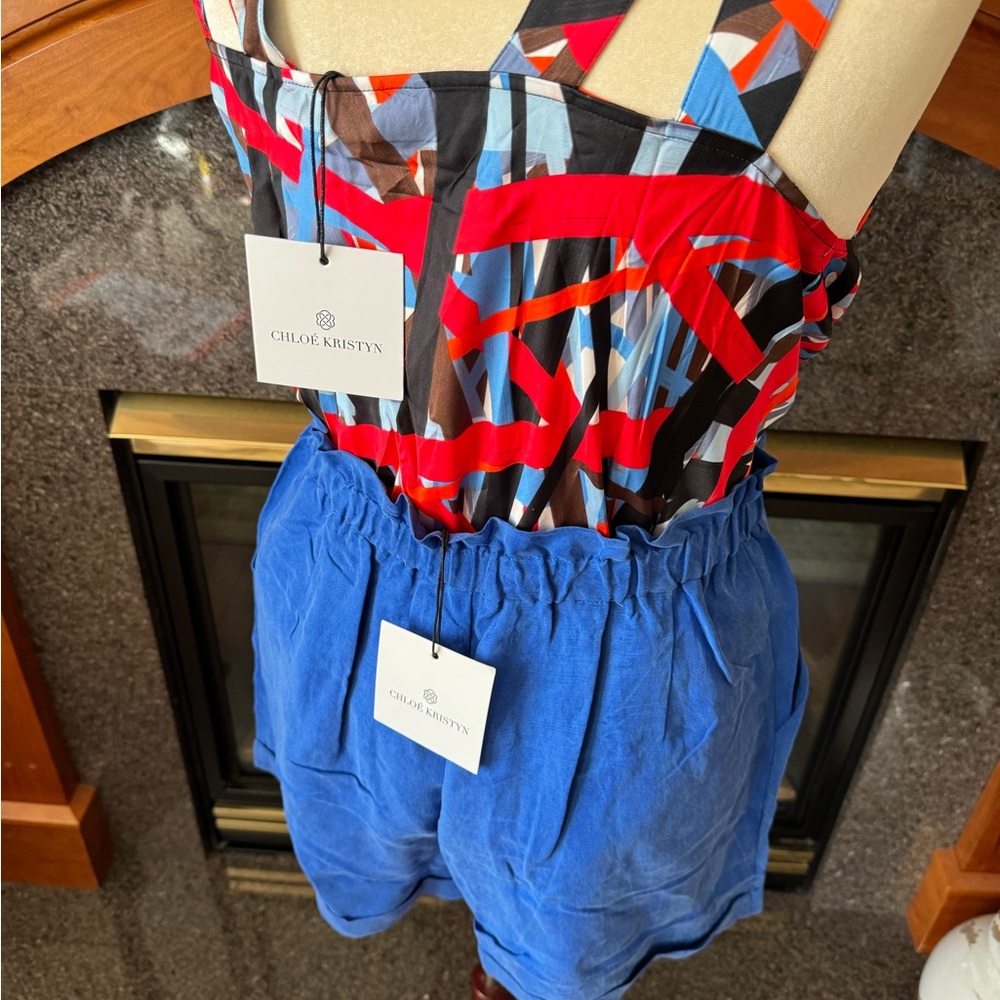 Chloe Kristyn Blue Shorts Paper Bag Waist Flat Front 100% Tencel NEW Sz X-Large - Picture 6 of 7